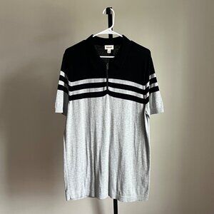 Open Edit Front Zip Knit Short Sleeve Polo in Grey / Black Size L